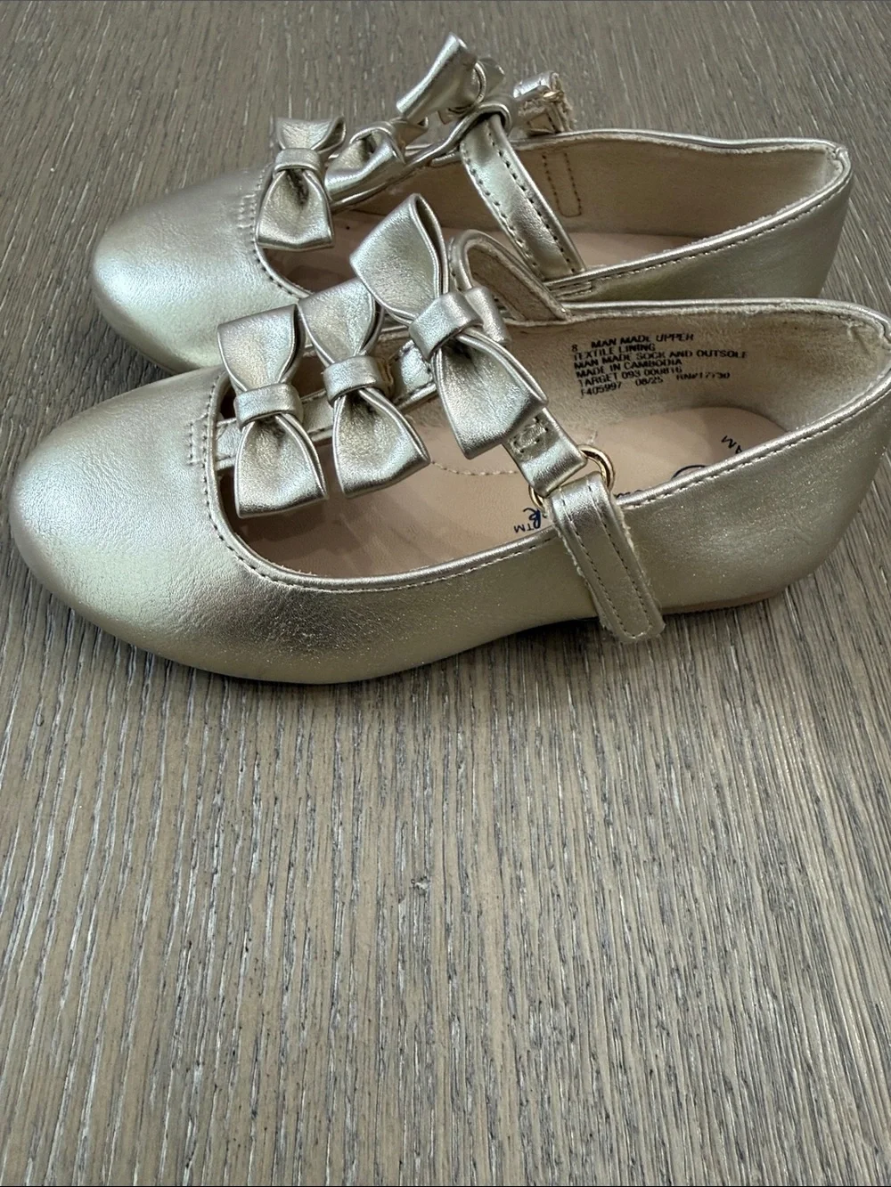 Cat & Jack Girls Metallic Gold Bow Mary Janes